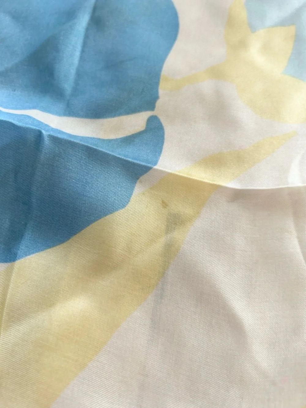 Vintage Pastel Blue and Yellow Silk Scarf *flawed*